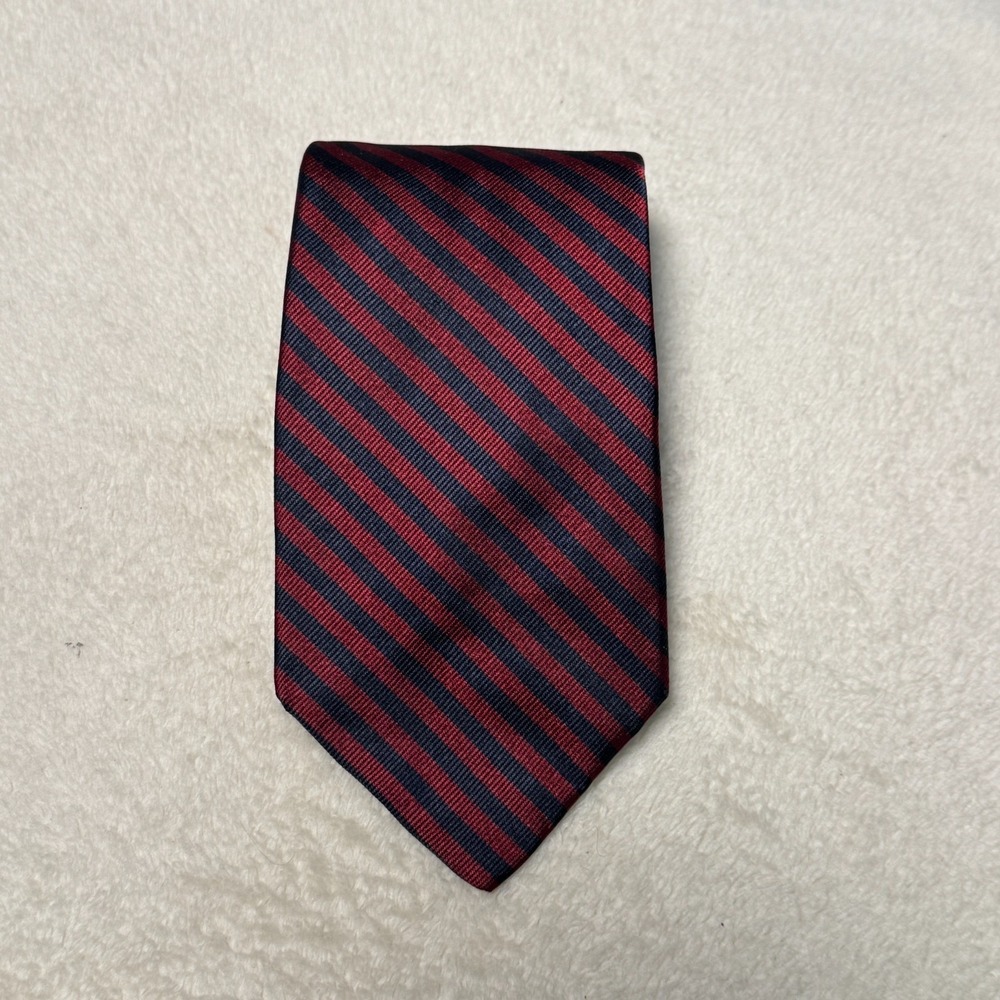 Brooks Brothers 346 Pure Silk Neck Tie Navy Red Striped Classic Wedding Made USA
